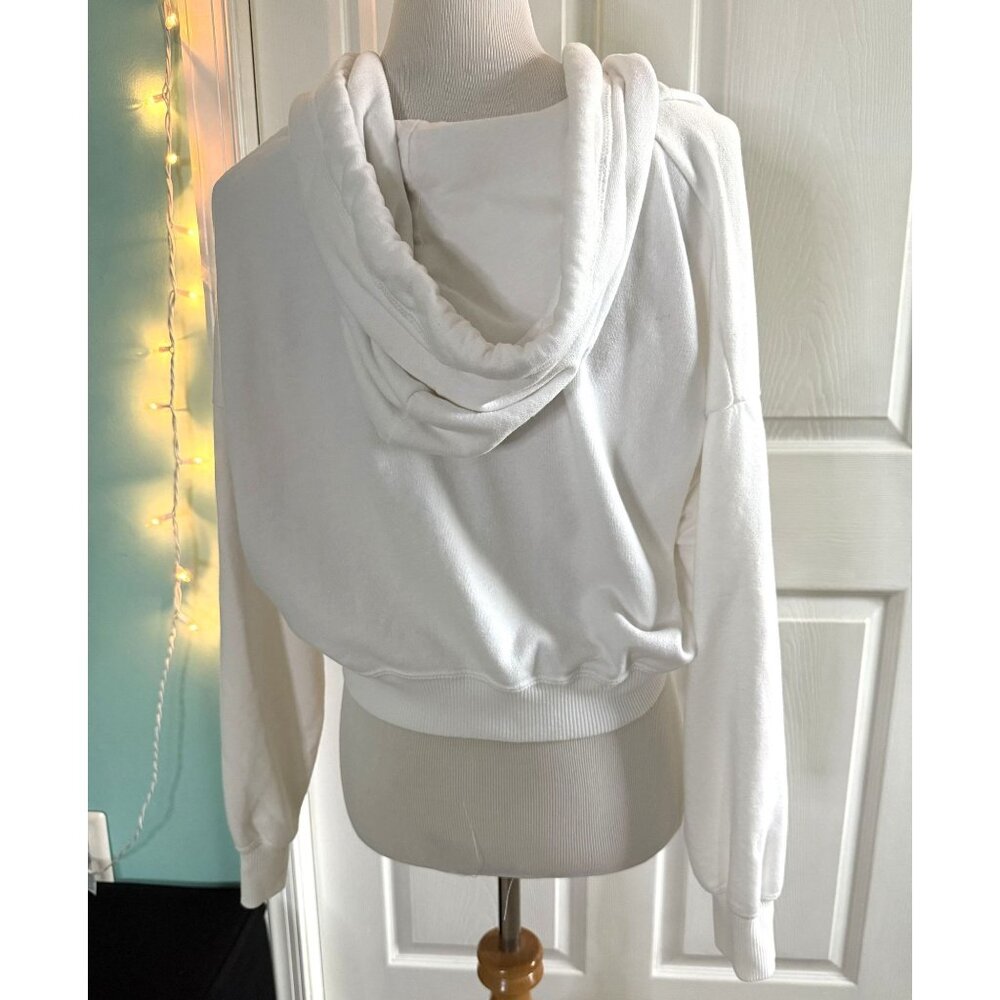 Hollister White Cropped Zip up Hoodie with Drawstrings Size Small - Picture 3 of 4